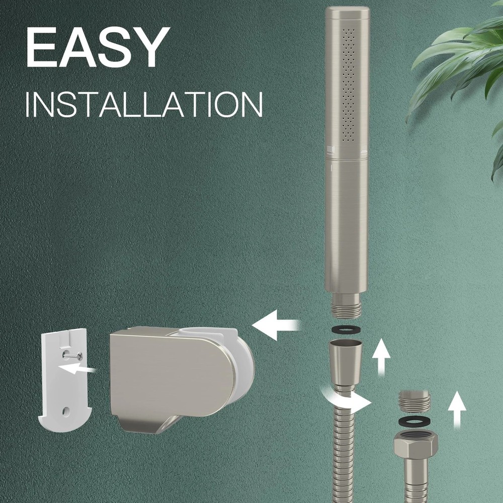 Brushed Nickel Brass 2 In 1 Function High Flow Handheld Shower Head S...