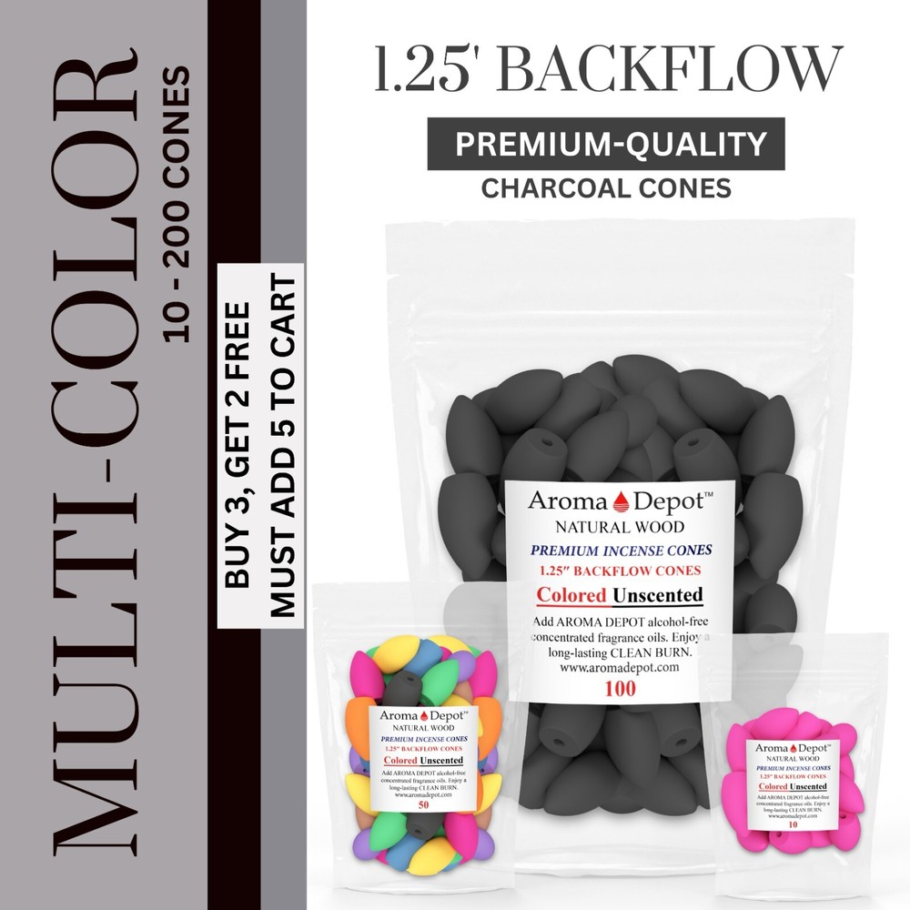 BACKFLOW Colored Unscented Incense Cones 1.25" multi-colors for waterfall burner