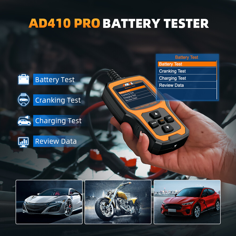 ANCEL AD410 PRO OBD2 Scanner Code Reader 6V 12V Automotive Battery Load Tester