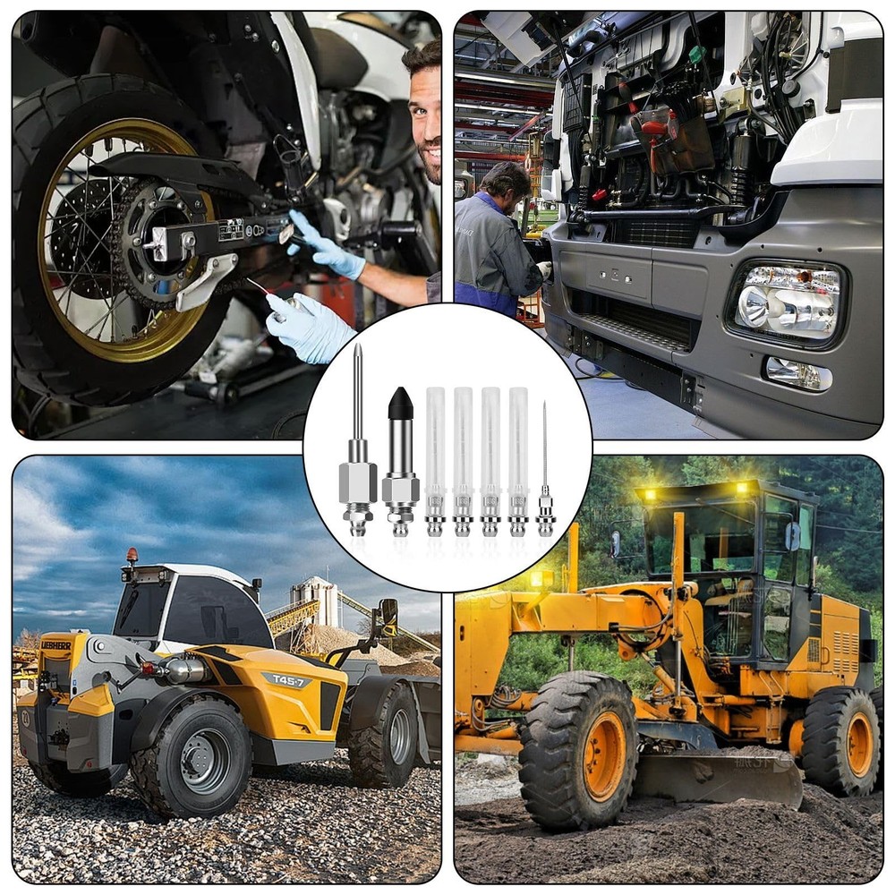 7-Piece Grease Gun Needle Tip Kit 5 Tips with Rubber Adapter for Precision Use