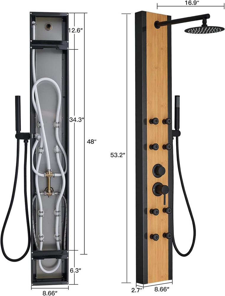 Stainless Steel Shower Panel Tower System 8 Jets Multi-Function Shower Panel ...
