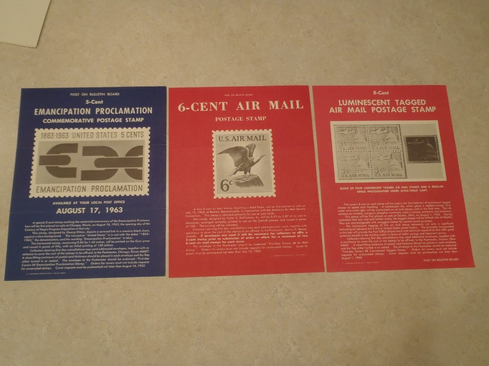 Vintage Postage Stamp Bulletin Poster Lot 1960s Post Office Air Mail 1962 1963