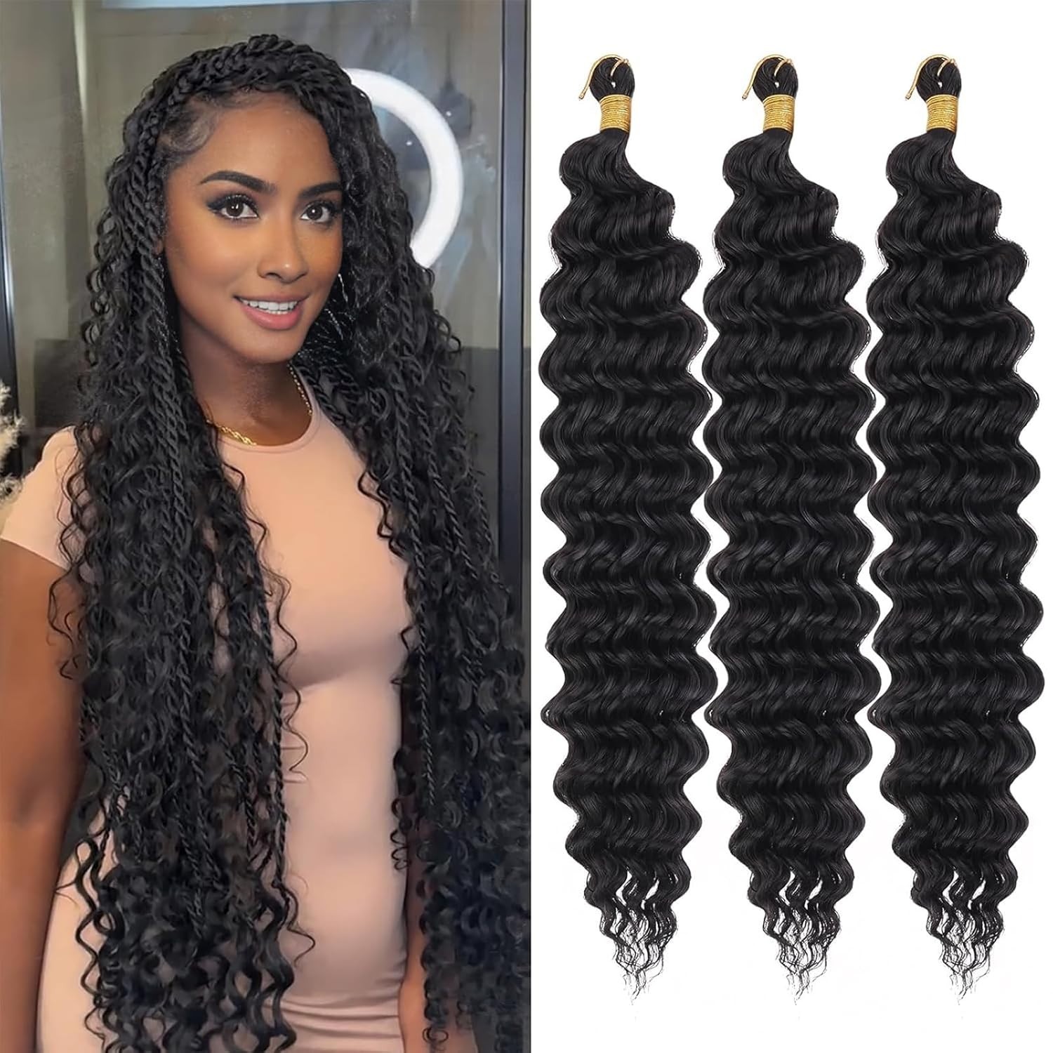 Braiding Hair for Boho Braids 18 Inch 2 Bundles Natural Black Water Wave Bulk Sy