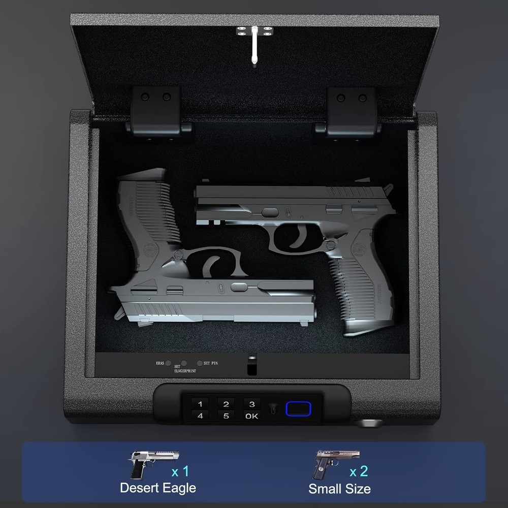 Secure Pistol Safe Biometric Fingerprint Digital Entry Quick Access 2 Handguns