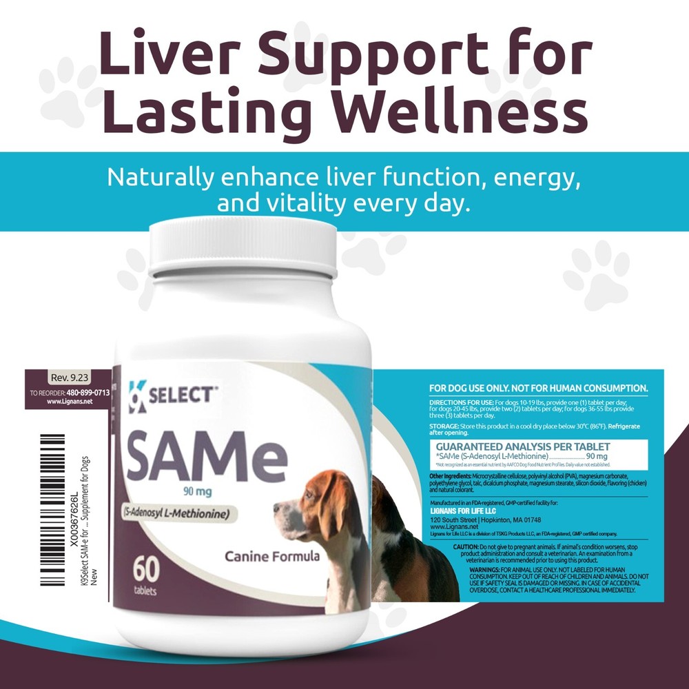 K9 Select SamE, Liver support supplement with 3 different dosages for all dogs