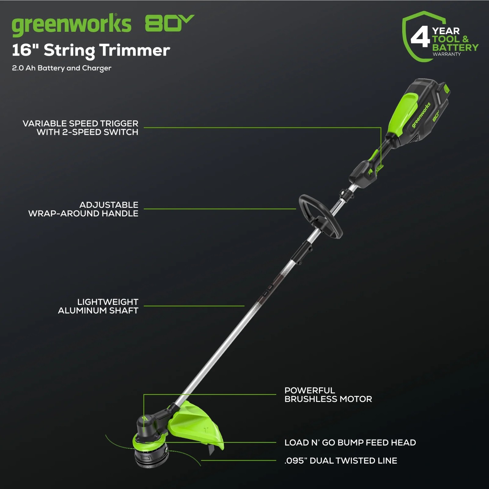 Greenworks 80V Cordless Brushless 16" String Trimmer & 700 CFM Blower Combo Kit