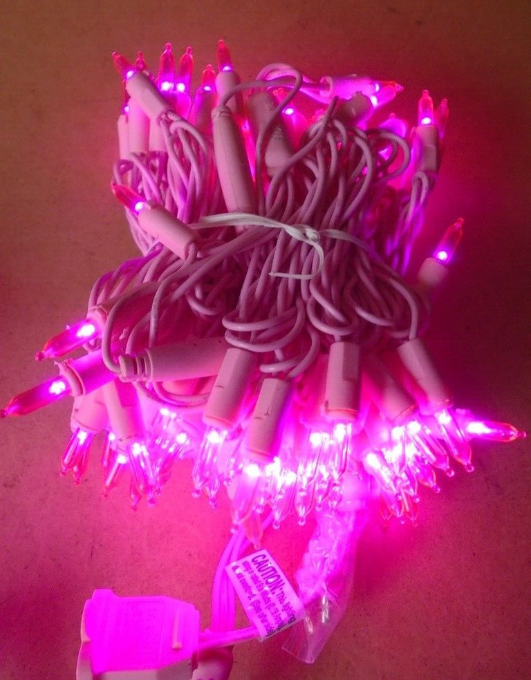 YULETIME Commercial Grade Pink LED String Lights Pink Wire (2-boxes)