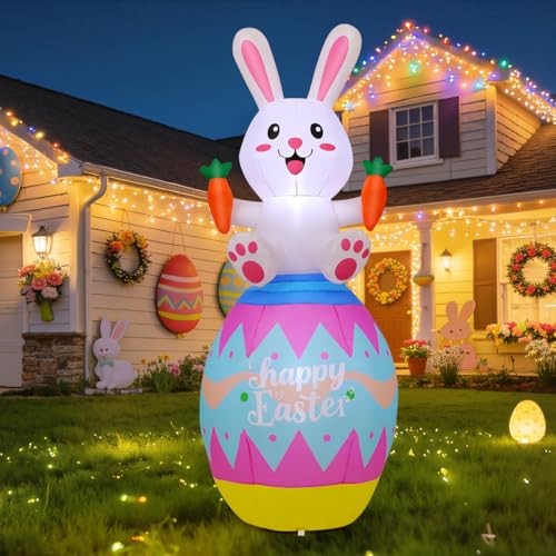 6 FT Easter Inflatables Bunny Outdoor Decorations Cute Easter Eggs Blow Up