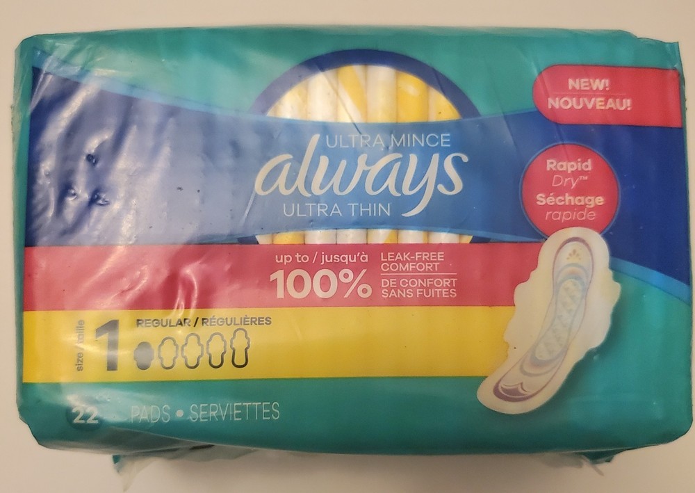Always Ultra Thin Pads, Size 1 Regular with Wings, 22 Count
