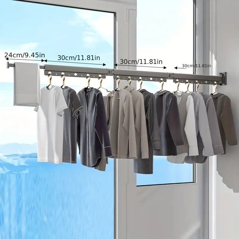 Wall-Mounted Space Saving Folding Laundry Drying Rack,Retractable Clothes Airer