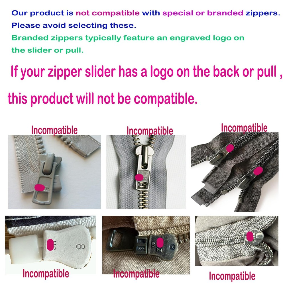 12PCS Zipper Repair Kit #5 Lockable Sliders Pulls Top & Bottom Stops Coats Pack
