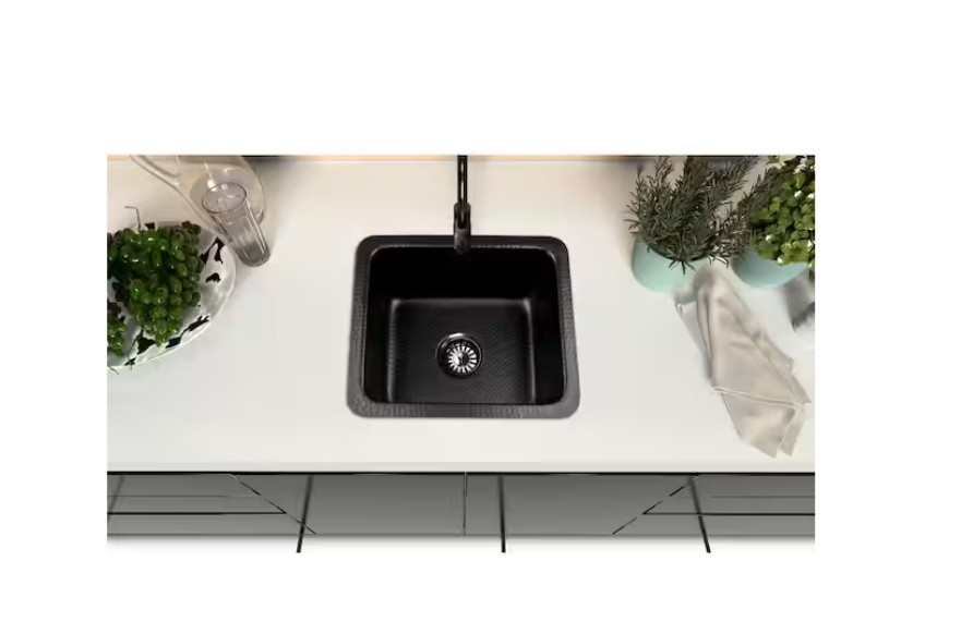 Monarch Abode 17 Inch Hand Hammered Black Drop In/ Under Mount Kitchen Sink