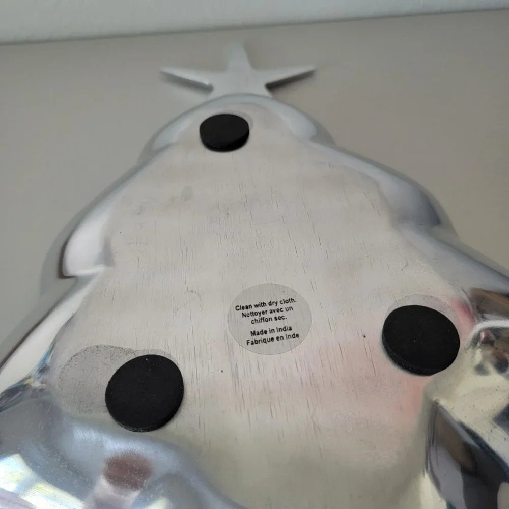 Pewter Christmas Tree Serving Platter Silver Tone Holiday Tray Medium Size