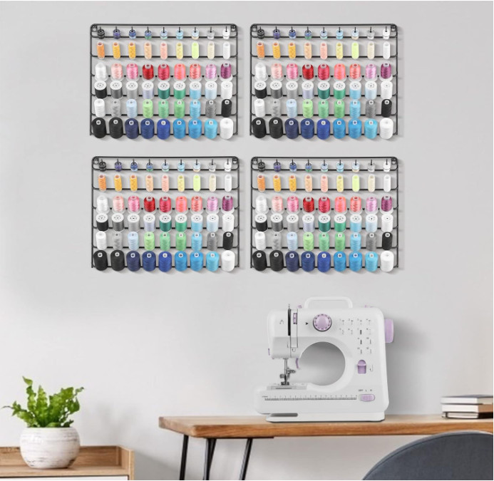 Wall-Mounted Thread Holder for 54 Spools - Metal Organizer (4 Pack)