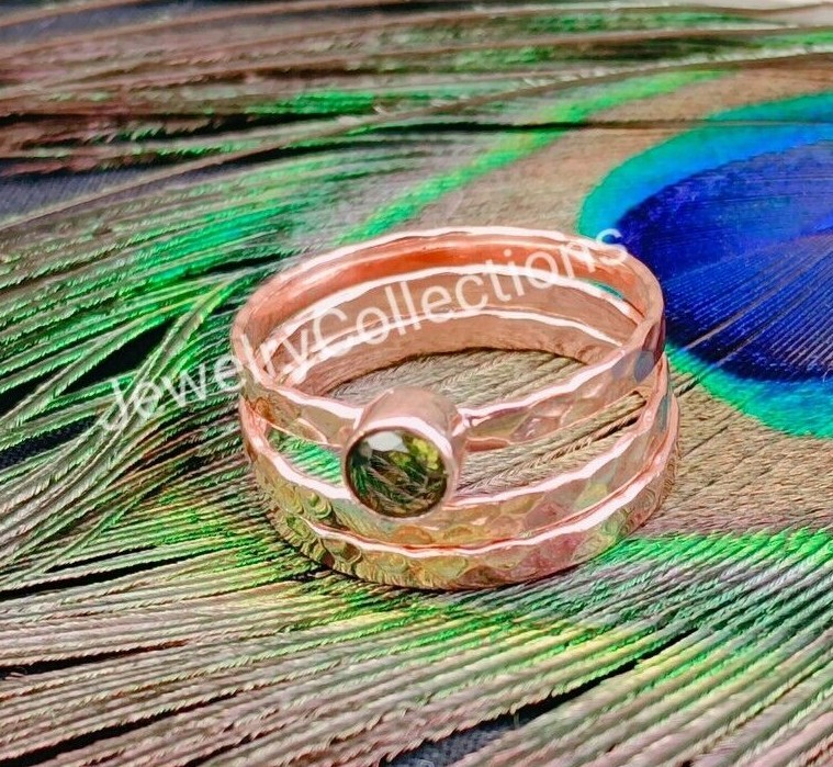 Green Peridot Ring Pure Copper Ring Stacking Set Ring Copper Handmade Ring B239