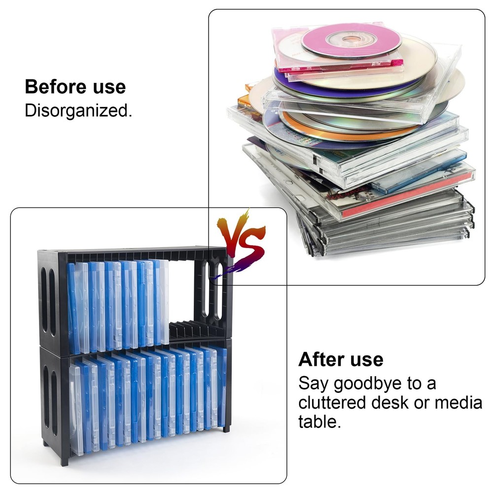 DVD Storage Rack, Upgrade 2 Pack Stackable ABS DVD Storage Organizer Can Hold...