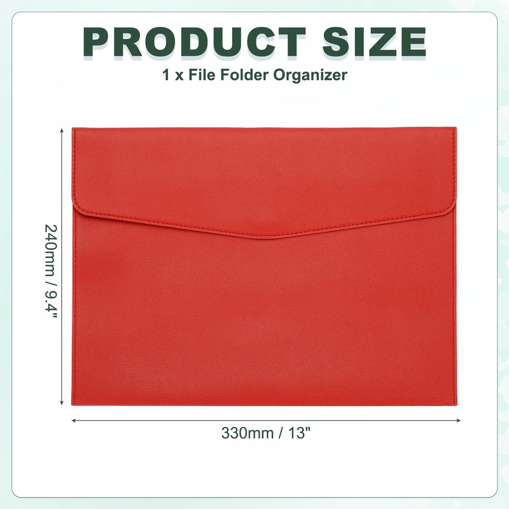 PU Leather A4 File Folder, Document Holder Filing Organizer Style 2, Red