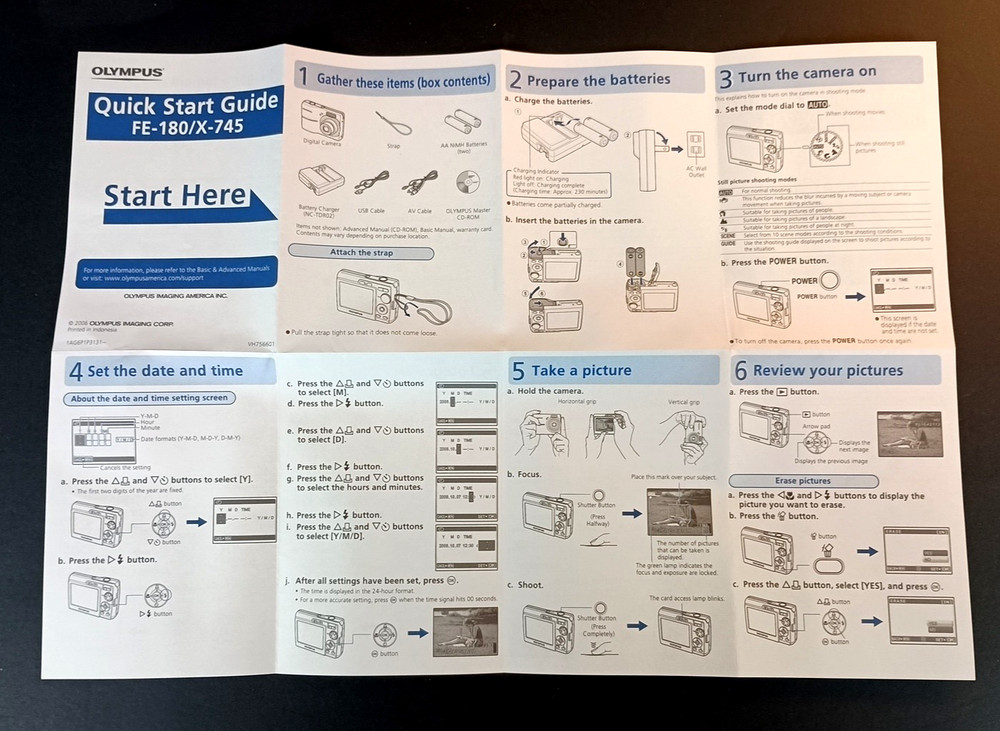 Olympus Digital Camera FE-180/X-745 BASIC MANUAL and QUICK START GUIDES * READ *