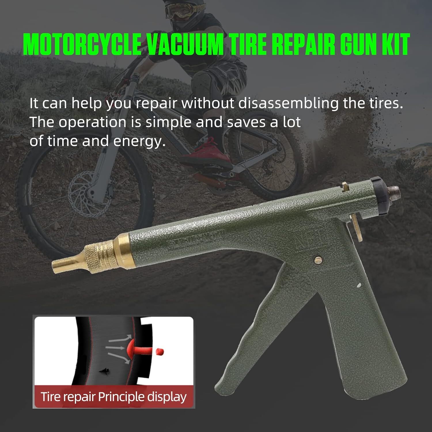 Tire Plugger Tubeless Tire Wheel Repair Gun Kit Mushroom Plug Probe Nozzle NEW