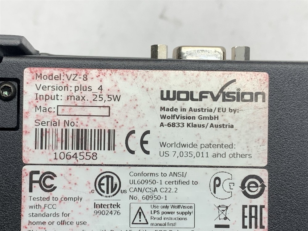 Wolfvision VZ-8plus4 Desktop Document Camera Visualizer *No Power Adapter" Parts