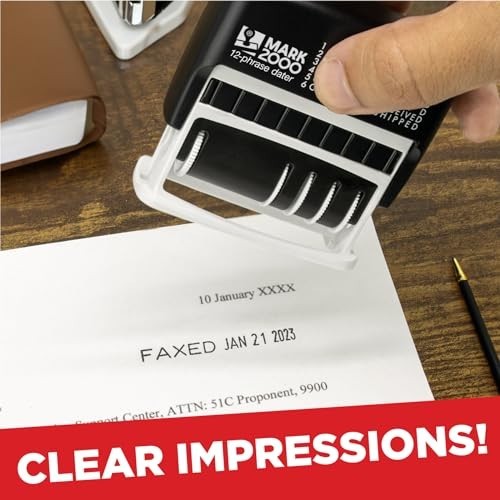 12-Phrase Self-Inking Date Stamp - Customizable Red Ink Office Tool