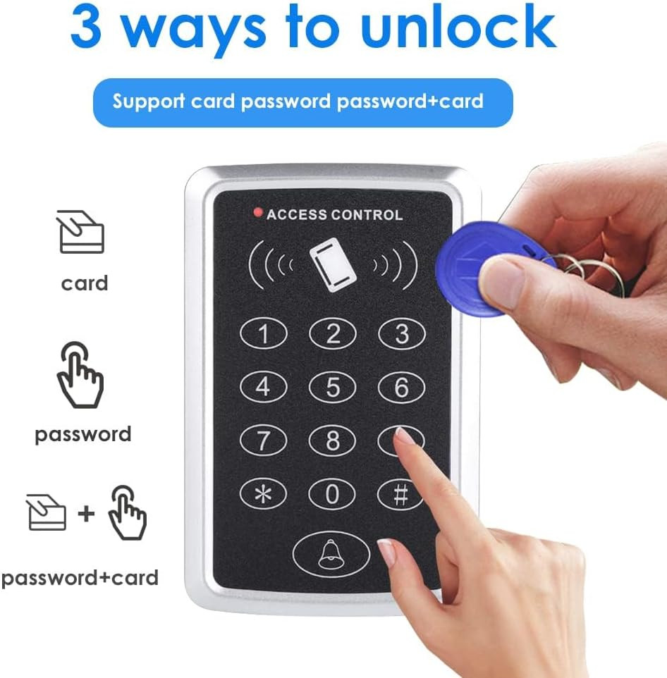 Door Access Control Keypad Stand-Alone Password RFID Reader+5Pcs Keyfob Keychain