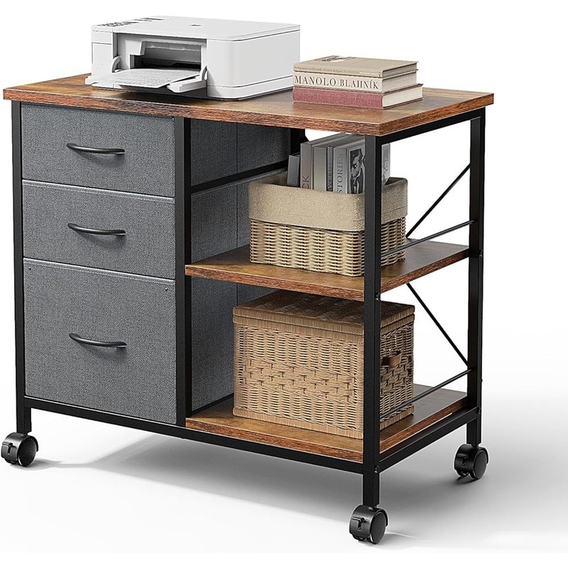 Heavy Duty Mobile Printer Stand W/ Storage Drawers Rolling Office Table New