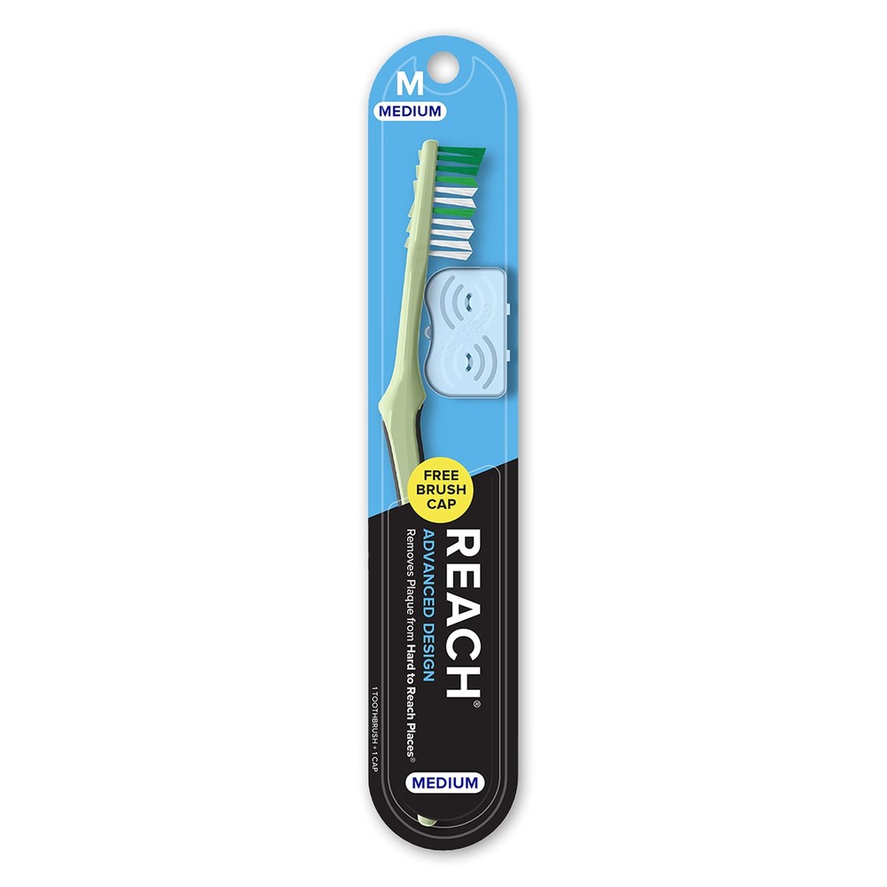 Advanced Design Toothbrush with Toothbrush Cap, Angled Neck, Medium Bi-Level ...