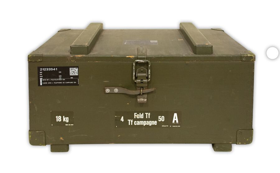 Vintage Swiss Army EN50-A Field Telephones, 4 Phones and Crate