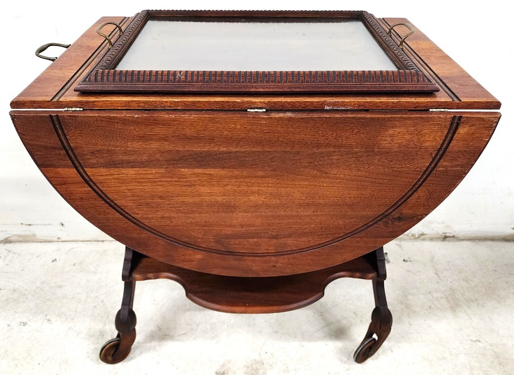 Antique Serving Cart Sideboard Drop Leaf Rolling 1800s