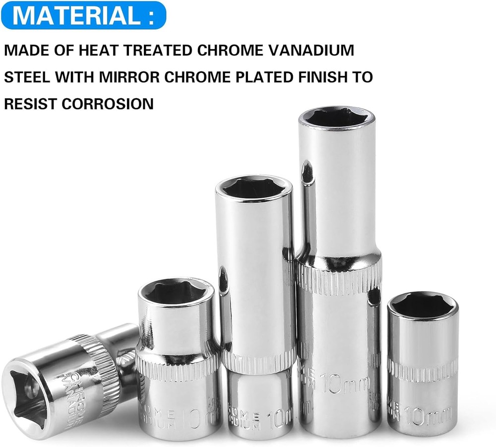 10-Piece] 10mm Socket Set, 1/4-Inch & 3/8-Inch Drive Impact Socket, 6-Point &...