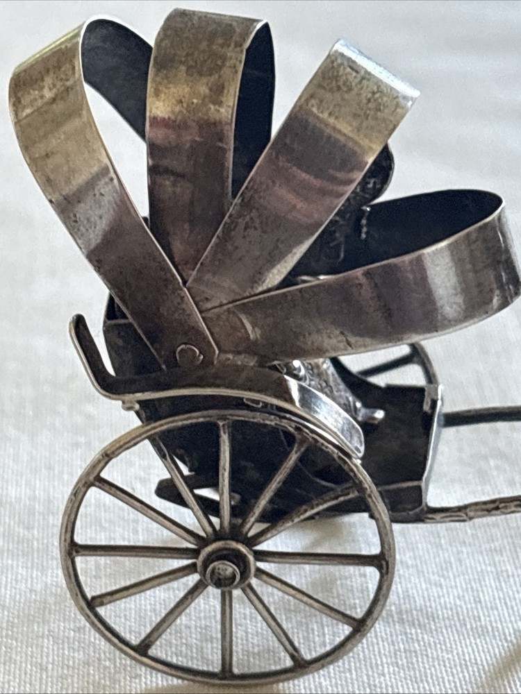 Victorian Chinese Export Solid Silver Figural Rickshaw Miniature 39.89g Marked
