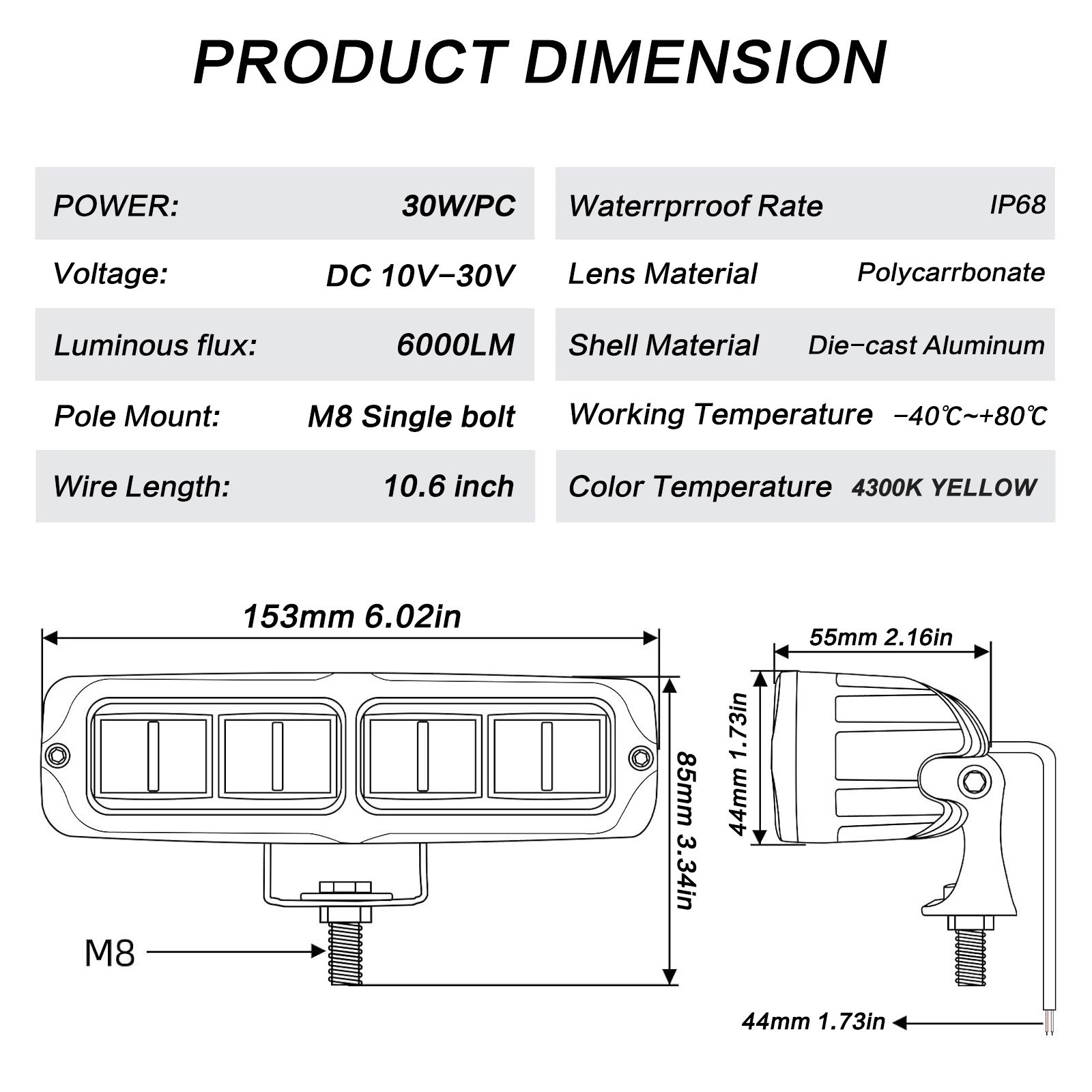 2X 6inch Led Work Light Driving Work Lights Bar Spot Pods For Truck Pickup Car