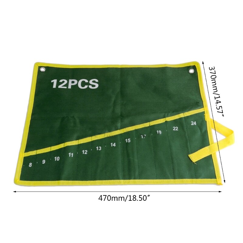 12 Pockets Durable Canvas Spanner Wrench Tool Roll Up Storage Bag