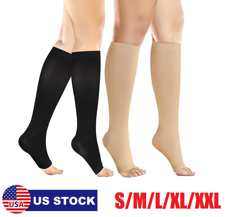 20-30 mmHg Medical Compression Socks for Women Men Knee High Open Toe Stockings