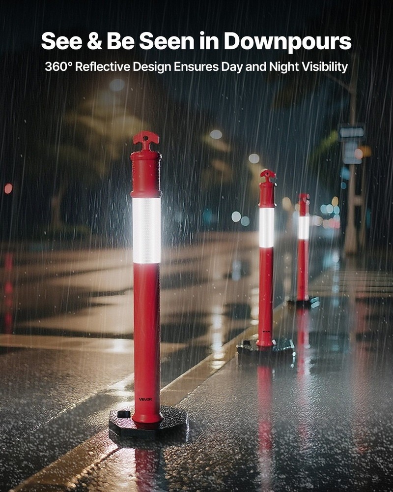 48" 6-Pack Delineator Posts with Weighted Base & Reflective Strips - Red