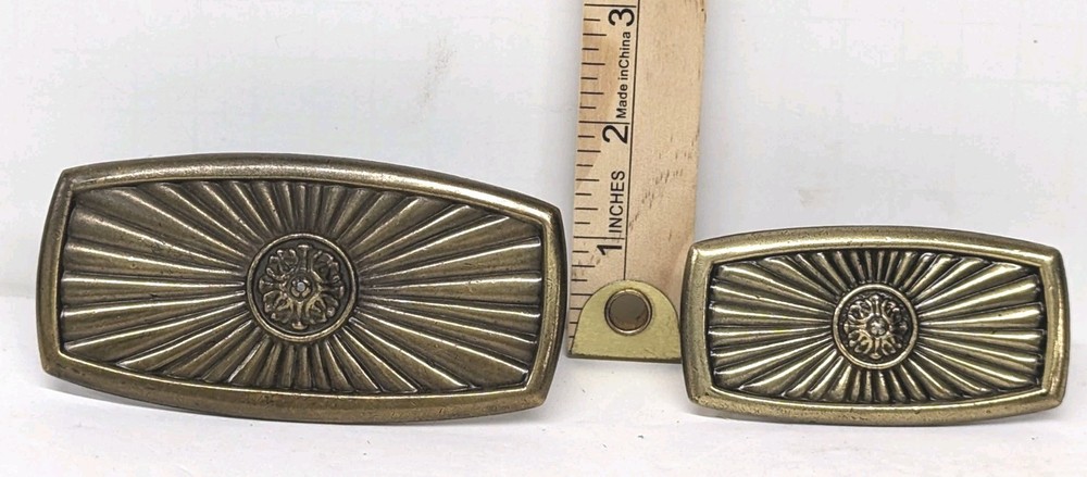 Vintage Lot Rectangle Ribbed Bronze or Brass Drawer Pull Handles 70's