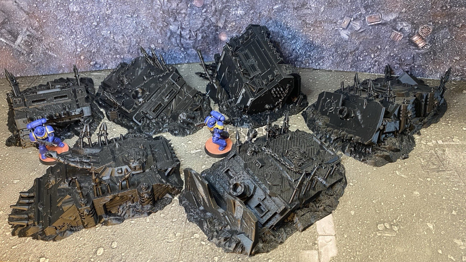 Tabletop Terrain - Wrecked Tanks - Warhammer 40K/ Fantasy Compatible - Lot of 6