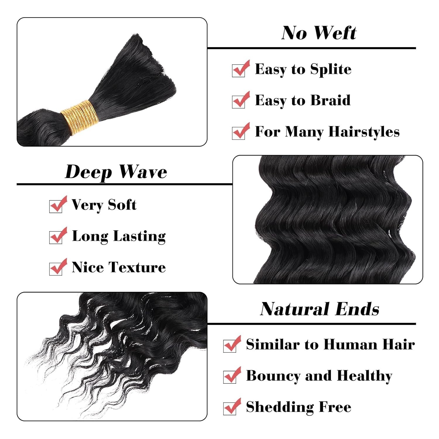 Braiding Hair for Boho Braids 18 Inch 2 Bundles Natural Black Water Wave Bulk Sy