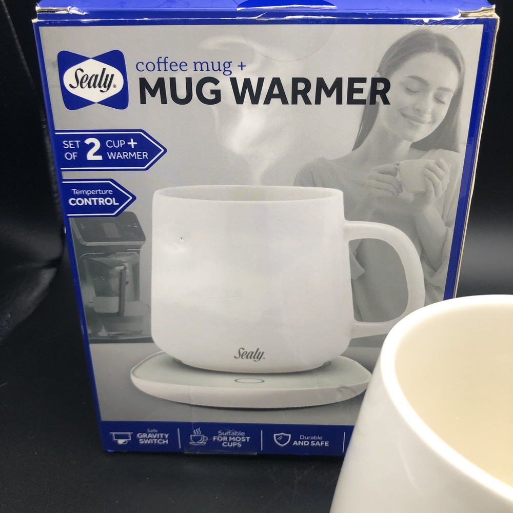 Sealy Coffee Mug+Mug/Cup Warmer 2Pc Set, USB Power, Temp Control, Gravity Switch