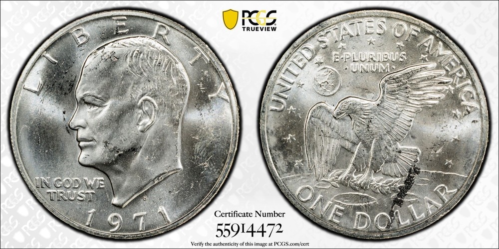 1971-S Silver Ike Eisenhower Dollar PCGS MS-64 Struck-Through Reverse Mint Error