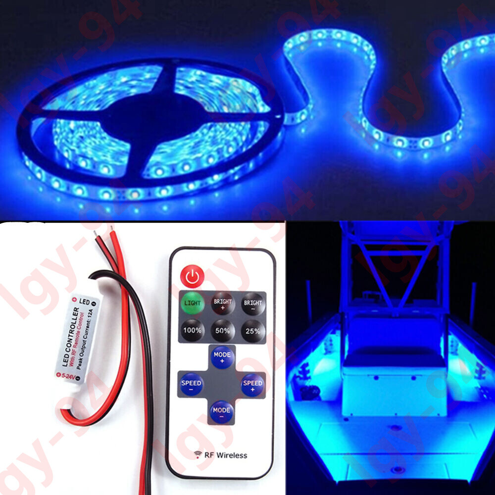 Blue Neon Glow EL Wire String Strip Decor Boat LED Light Car Party + Controller