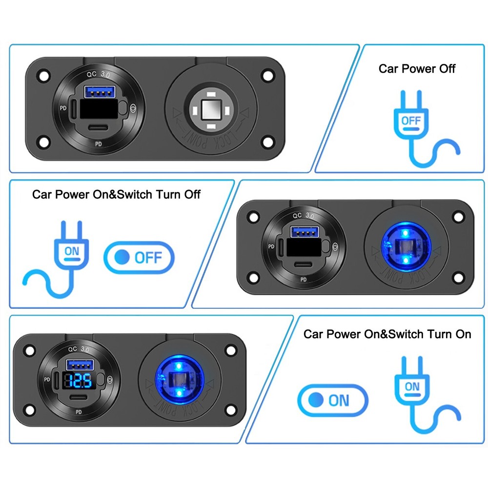 WNNBTOVN 2 in 1 Fast Car Charger Cigarette Lighter Socket Panel Digital Switch