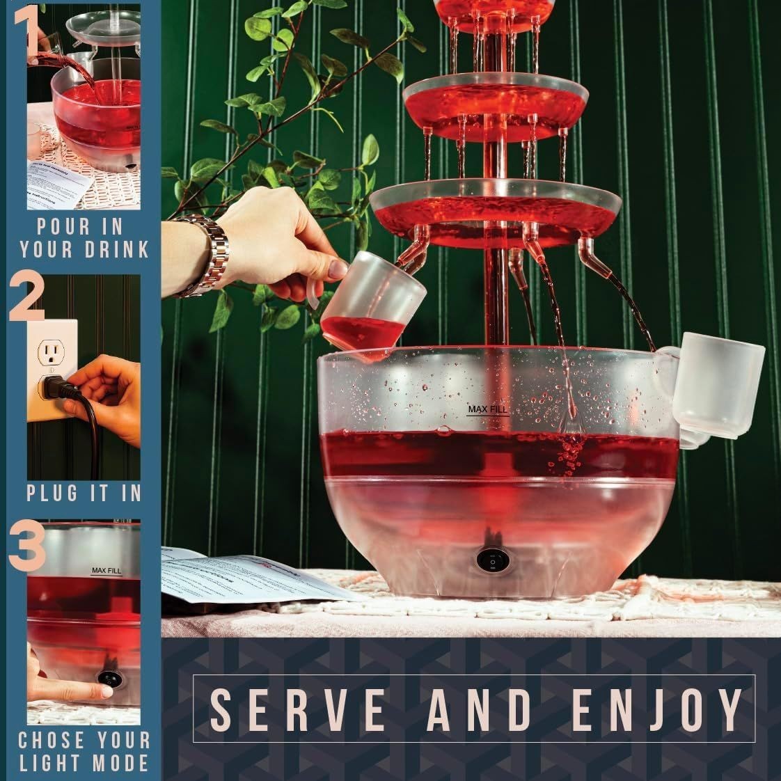 Drink Fountain for Parties - 1.5 Gal, 3 Tier Punch Bowl Champagne Tower