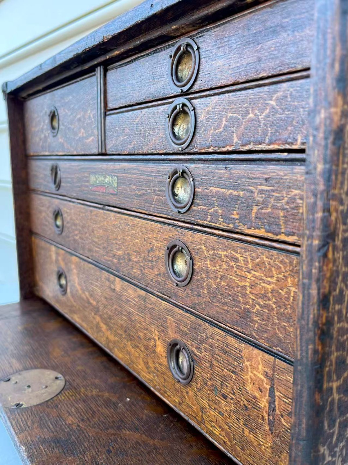 Antique Union 6 Drawers Oak Wood Machinists Tool Chest Box