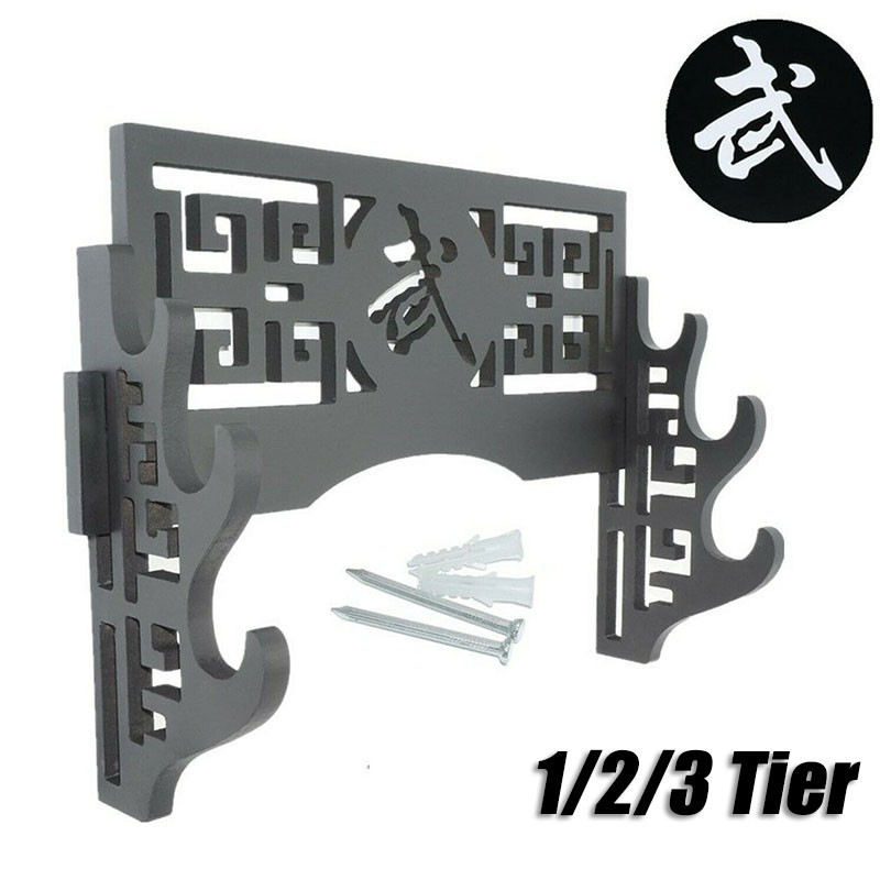 Wall Mount Samurai Sword Katana Holder Stand Assembly Hanger 武 Pattern 1~4 Tier
