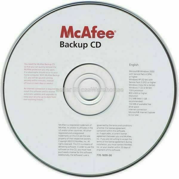 McAfee Backup CD Quickly Reinstall PC Protection Software Windows XP Vista 7