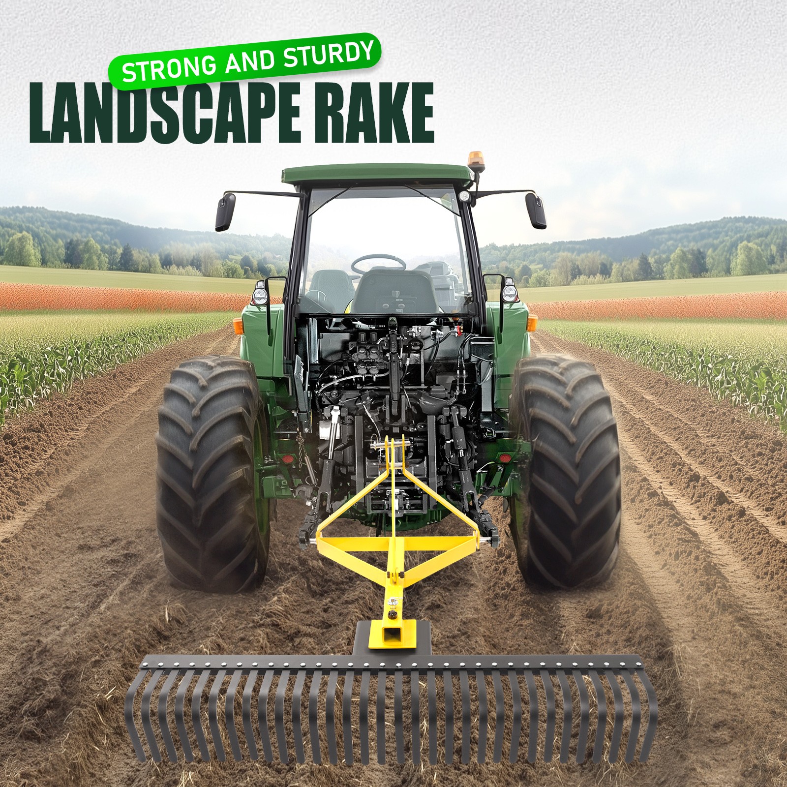 3-Point 60" 5 FT Landscape Rake For Cat 1 Tractors Attachment Soil Gravel Lawn