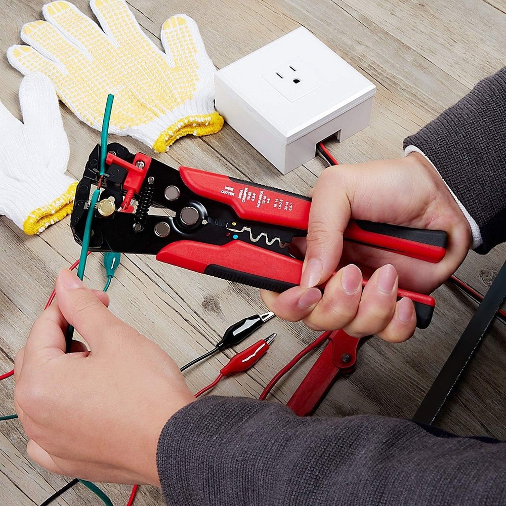 5 in 1 Self-Adjusting Wire Stripper Cutter,Multi-Functional Crimping Red