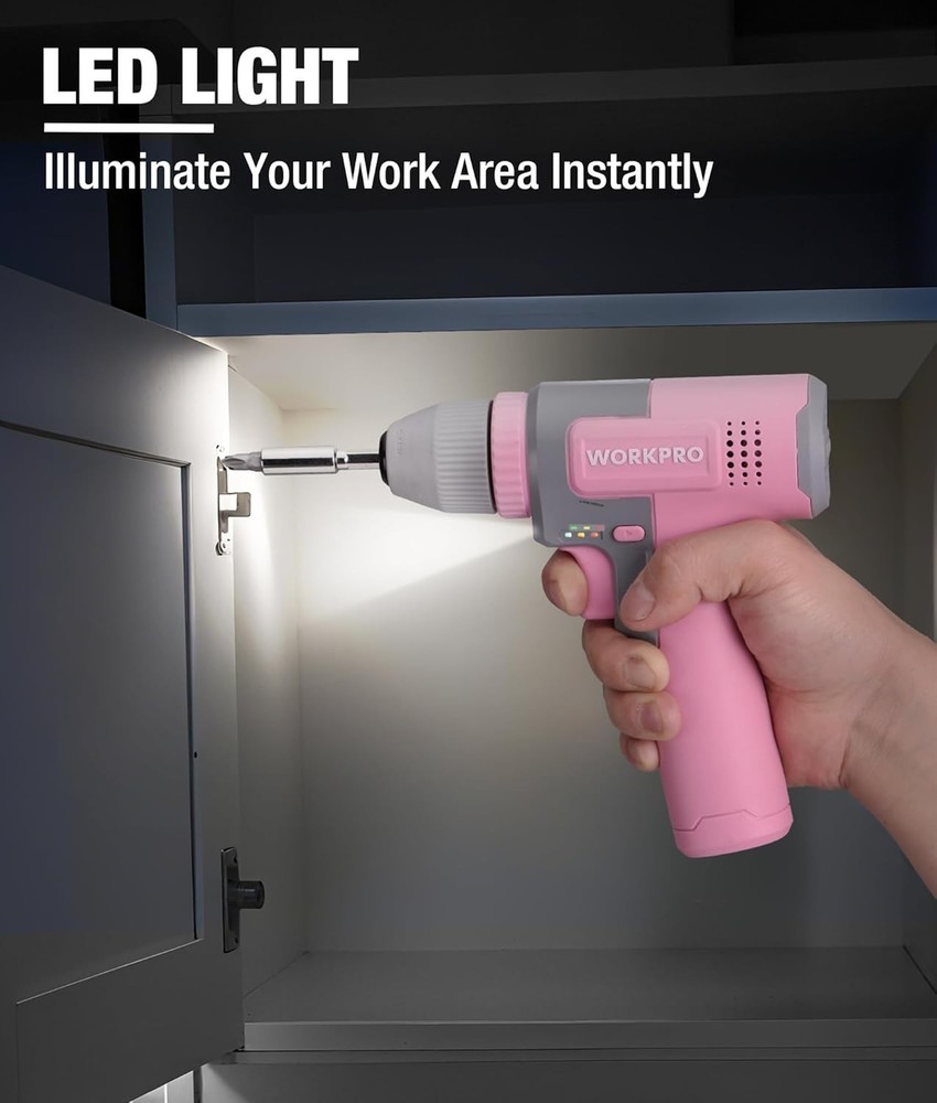 Versatile and Chic 8V Pink Cordless Drill with USB-C Charging & Variable Speed